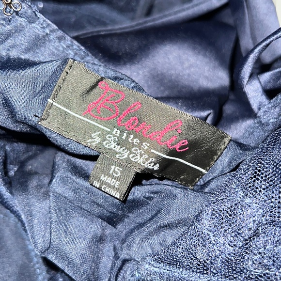 NAVY BLUE PROM DRESS BLONDY NITES PARTY SOCIAL BY STACY SKLAR SZ 15 - Picture 3 of 7